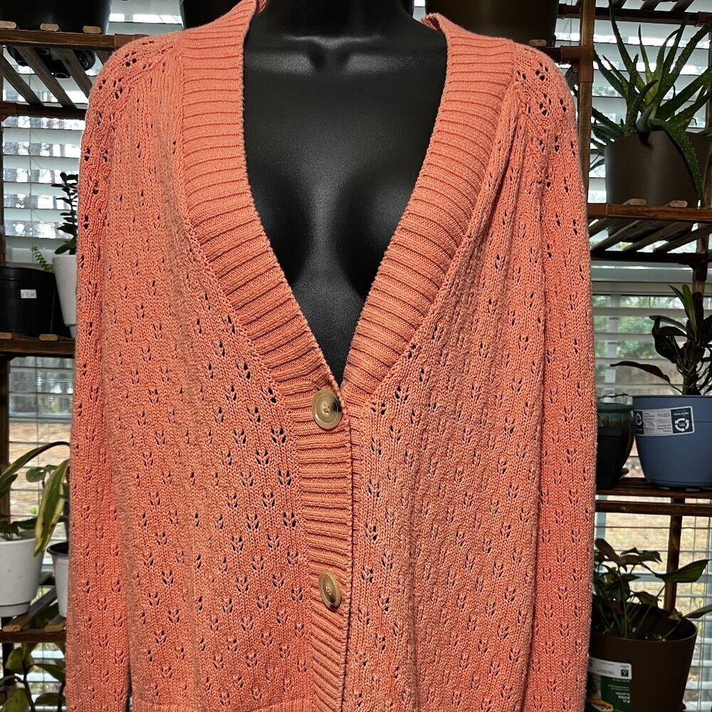 Lauren Conrad Pink Open Knit Button Front Cardigan Acrylic Women Medium